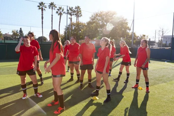 Womens Football Team Training For Soccer Match
